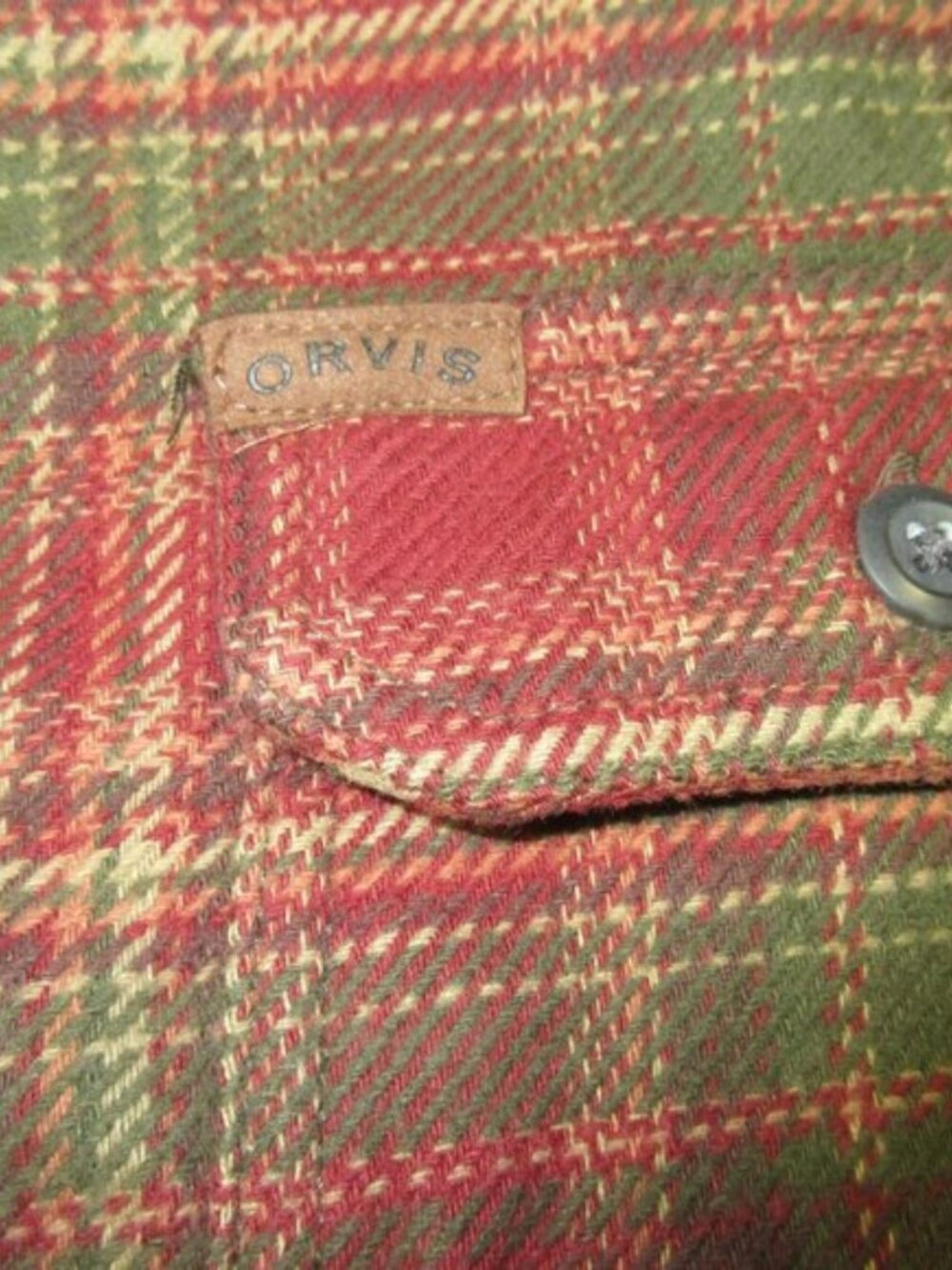 Orvis mens red green beige plaid heavyweight hunting work flannel L - Picture 5 of 12